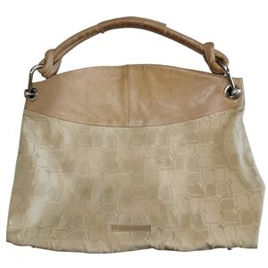 BCBGMaxAzria Tan/Beige Cotton Canvas & Leather Large Handbag